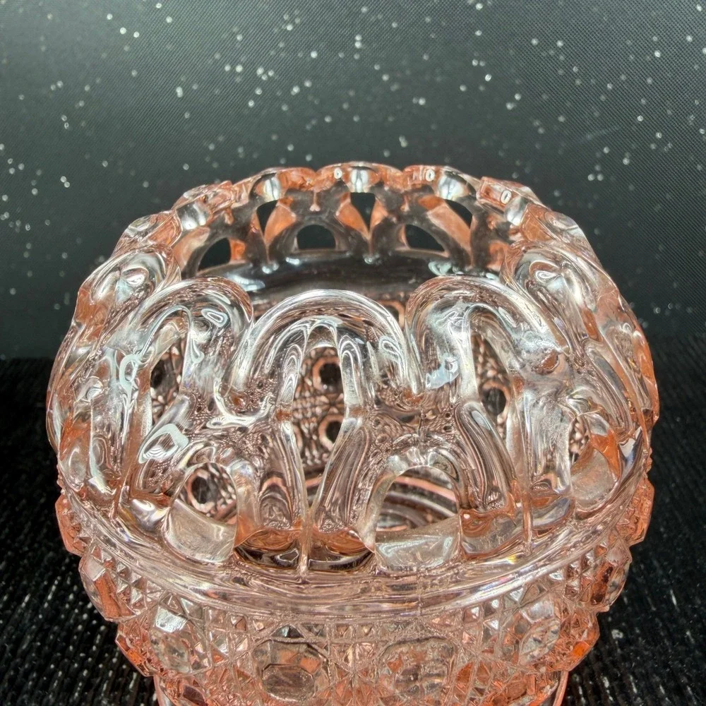 Vintage Pink Depression Glass Rose Bowl Daisy and Button Scalloped Rim 3 inch